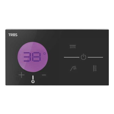 Regendouche set electronisch Tres Shower Technology | Inbouw | Thermostaatkraan | 3-weg | Vierkant | Zwart mat