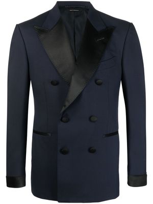TOM FORD blazer bordé de soie à boutonnière croisée - Bleu