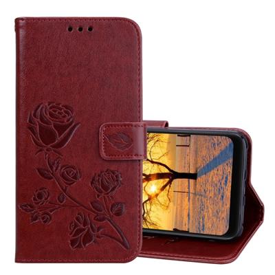 Rose reliëf horizontale Flip PU lederen draagtas voor Xiaomi Pocophone F1 met houder & kaartsleuven & portemonnee (bruin)