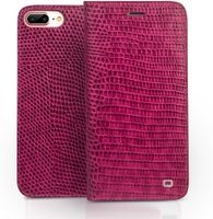 Qialino - echt lederen luxe wallet hoes - iPhone SE (2022 / 2020) / 8 / 7 / 6(s) - Croco Roze