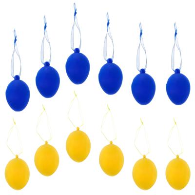 Paaseieren hangdecoratie - blauw en geel - 12x stuks - 4 x 6 cm - Paasversiering Paaseieren hangdecoratie - blauw en geel - 12x stuks - 4 x 6 cm - Paasversiering
