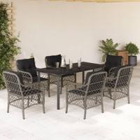 7-delige Tuinset met kussens poly rattan grijs