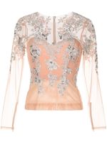 Zuhair Murad haut brodé de sequins à fleurs en dentelle - Rose