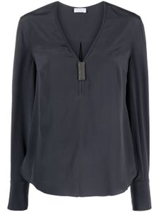 Brunello Cucinelli blouse en soie à perles - Bleu