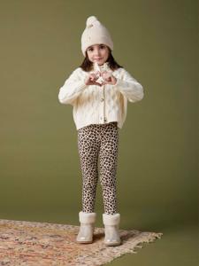Meisjeslegging met fleecevoering bruin met print