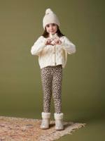 Meisjeslegging met fleecevoering bruin met print