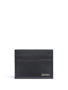 Zegna porte-cartes en cuir à plaque logo - Noir