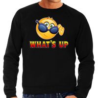 Funny emoticon sweater Whats up zwart heren - thumbnail