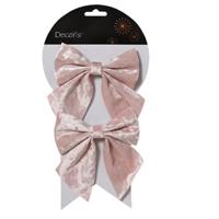 Decoris Decoratie strikken - 2x - velvet roze - 12 x 13 cm - bruiloft/feest versiering