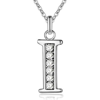 Zilverkleurige Letter I Dames Ketting met Zirkonia