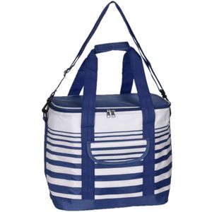 Koeltas draagtas schoudertas blauw/wit gestreept 28 x 18 x 29 cm 12 liter - Koeltas