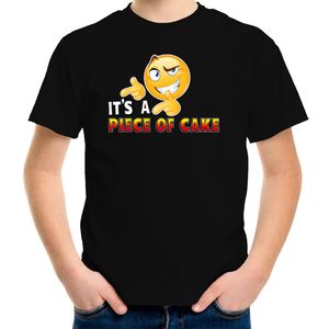 Funny emoticon t-shirt Its a piece of cake zwart kids