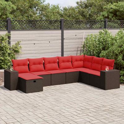 8-delige Loungeset met kussens poly rattan bruin
