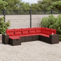 8-delige Loungeset met kussens poly rattan bruin