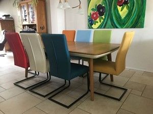 Set van 8 leren eetkamerstoelen - met sledepoot - diverse kleuren leer - Echt leer, Industrieel, ontdek de vele Leersoorten en Kleuren bij ShopX