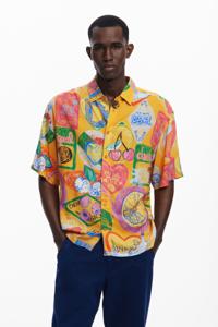 Kortemouw overhemd met fruitprint - ORANGE - L