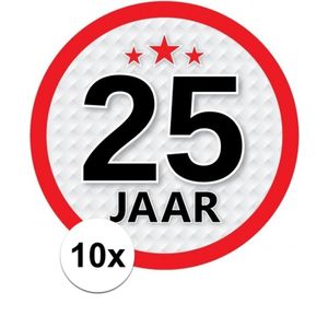10x 25 Jaar leeftijd stickers rond verjaardag versiering   -