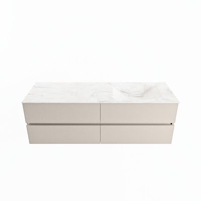 MONDIAZ VICA-DLUX 150cm badmeubel onderkast Linen 4 lades. Inbouw wastafel CLOUD rechts 1 kraangat, kleur Ostra.