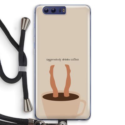 Aggressively drinks coffee: Honor 9 Transparant Hoesje met koord