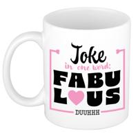 Naam mok Joke - wit - Fabulous - keramiek - 300 ml - cadeau collega beker