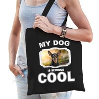 Dwergpinscher honden tasje zwart volwassenen en kinderen - my dog serious is cool kado boodschappent - thumbnail