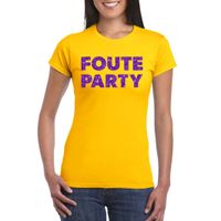 Geel Foute Party t-shirt met paarse glitters dames 2XL  -