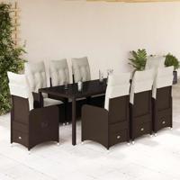 9-delige Bistroset met kussens poly rattan bruin