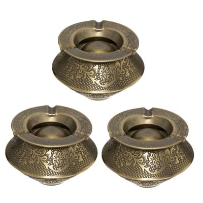 Atmosphera Terras asbak/stormasbak Arabica - Set van 3x stuks - ijzer - 12 x 8 cm - oud goud - Buite Atmosphera Terras asbak/stormasbak Arabica - Set van 3x stuks - ijzer - 12 x 8 cm - oud goud - Buite