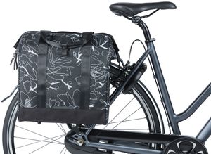 Basil grand flower fietsshopper - zwarte waterafstotende tas met laptopvak - 23l