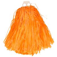 Cheerballs/pompoms - 1x - oranje - met franjes en ring handgreep - 28 cm - thumbnail