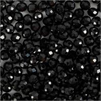 Creativ Company Facet kralen, afm 3x4 mm, gatgrootte 0,8 mm, metallic zwart, 100 stuk/ 1 doos
