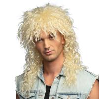 Verkleedpruik voor heren - blond - Eighties/Rocker - Carnaval - lang haar met krullen - thumbnail