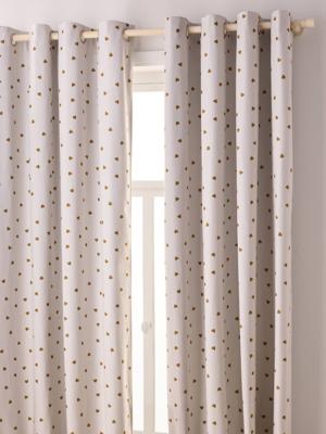 Set van 2 verduisterende gordijnen met ringen Hartjes beige, bedrukt