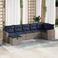 7-delige Loungeset met kussens poly rattan grijs