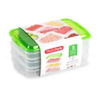 Vleeswaren bewaarbakjes - transparant/groen - 24 x 16 x 10 cm - 3 lagen - broodbeleg vershouddoos