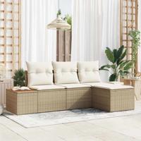 4-delige tuinset met kussens - Beige Poly Rattan en Acacia