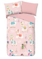 Good Morning Kinderdekbedovertrek "lama&apos;s" - Roze - (140x200 cm) - Katoen Flanel