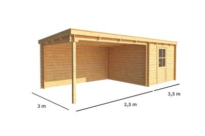 Blokhut met overkapping Els 600 cm bij 300 cm diep Lessenaarsdak - Warentuin collection
