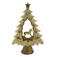 HAES DECO - Decoratieve Kerstboom 13x5x20 cm - Goudkleurig - Kerstversiering, Kerstdecoratie