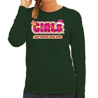 Foute kersttrui/sweater voor dames - girls just wanna have wine - groen/roze - wijn - thumbnail