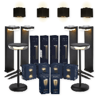 Pakketdeal ZOLUNA 4x priklamp Bram + 4x wandlamp Marga vierkant + 2x tafellamp Bobbie zwart