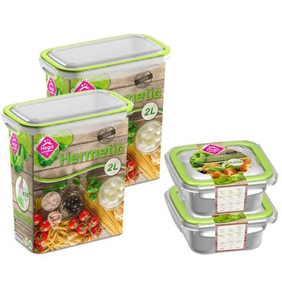 4x Voorraad/vershoudbakjes 0,25 en 2 liter transparant/groen