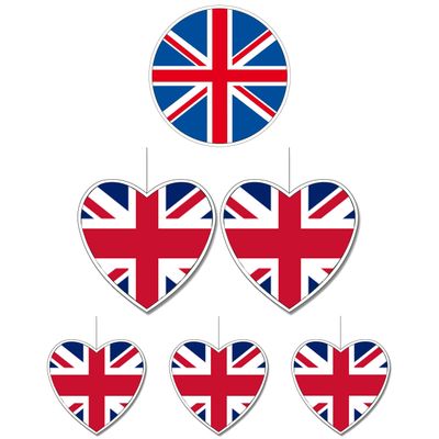 6-delige hou van Groot Brittanie/Engeland versiering set hartjes van 14 cm en 28 cm
