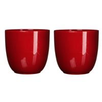 Mica Decorations Plantenpot - 2x stuks - donkerrood - glans - keramiek - D25 x H23 cm - bloempot