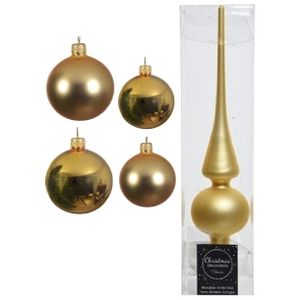 Glazen kerstballen pakket goud glans/mat 38x stuks 4 en 6 cm met piek mat