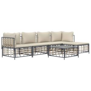 vidaXL 6-delige Loungeset met kussens poly rattan antracietkleurig