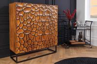 Massief houten highboard VULCANO 120cm bruin mangohout met 3D houtsnijwerk handgemaakt metalen frame zwart - 44650