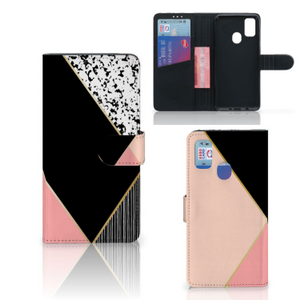 Samsung Galaxy M21 | M30s Book Case Zwart Roze Vormen