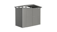 Biohort Panorama Gr. P1 metalen tuinhuis met dubbele deur 273x158 cm kwartsgrijs metallic- Zadeldak- Staal- Biohort