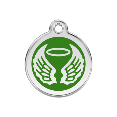 Angel Wings Green roestvrijstalen hondenpenning medium/gemiddeld dia. 3 cm - Reddingo